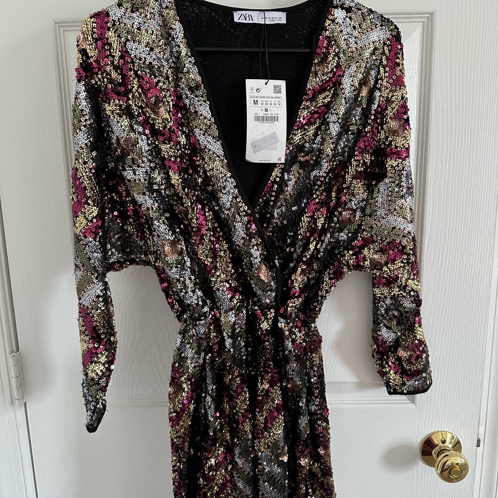 Zara Glittering Sequin Dress with Black and Gold